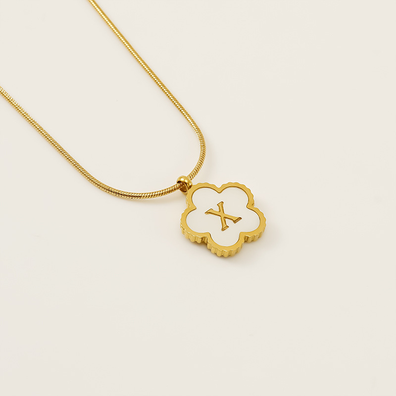 Or / Collier avec pendentif en forme de coquillage pour femme, série simple, lettre X, en acier inoxydable plaqué or 18 carats, 1 pièce Image24